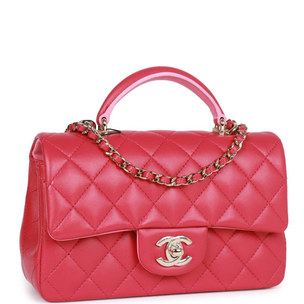 Chanel Mini Rectangular Flap with Top Handle Pink Lambskin Light Gold Hardware - Image 2