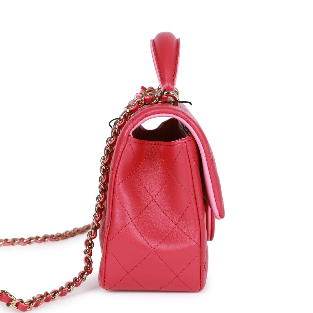 Chanel Mini Rectangular Flap with Top Handle Pink Lambskin Light Gold Hardware - Image 3