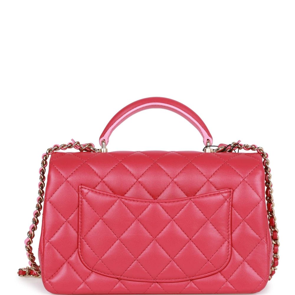 Chanel Mini Rectangular Flap with Top Handle Pink Lambskin Light Gold Hardware - Image 4