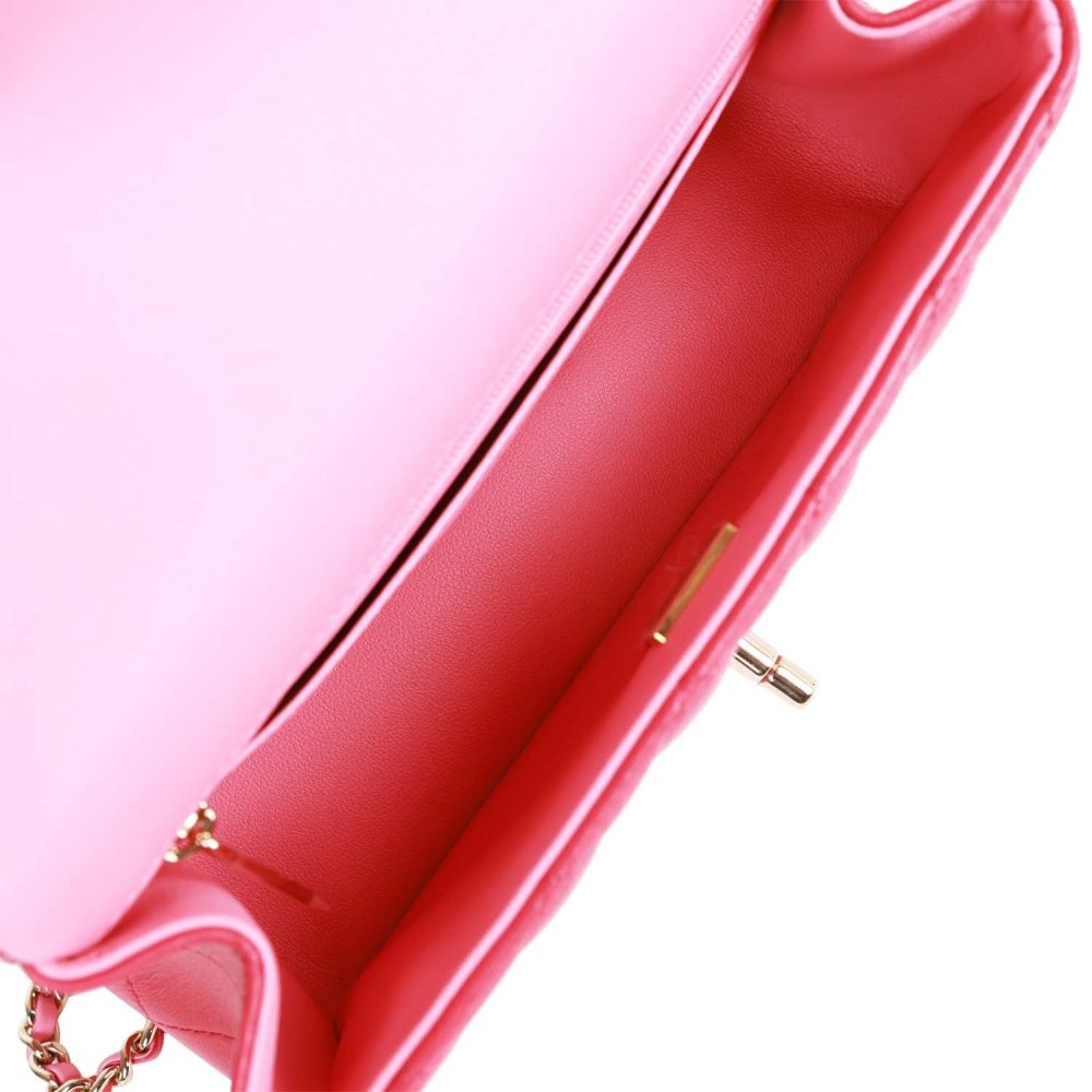 Chanel Mini Rectangular Flap with Top Handle Pink Lambskin Light Gold Hardware - Image 7