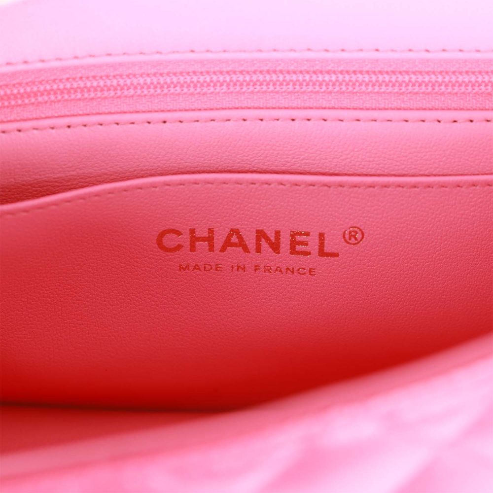 Chanel Mini Rectangular Flap with Top Handle Pink Lambskin Light Gold Hardware - Image 8