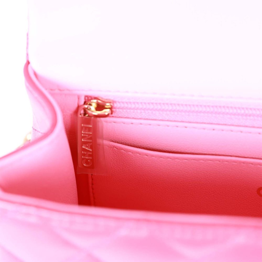 Chanel Mini Rectangular Flap with Top Handle Pink Lambskin Light Gold Hardware - Image 9
