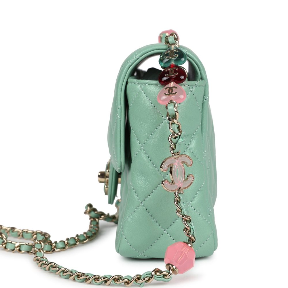 Chanel Candy Heart Mini Flap Bag Turquoise Lambskin Enamel and Light Gold Hardware - Image 6
