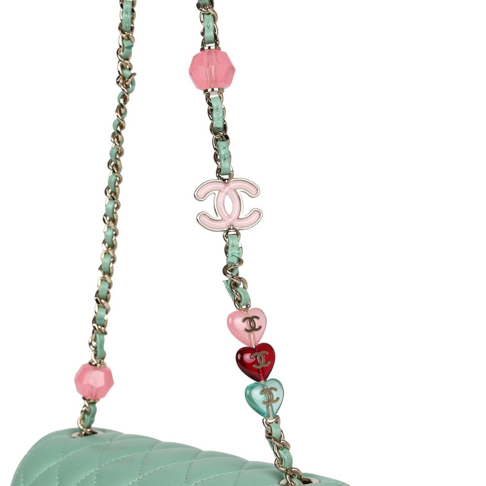 Chanel Candy Heart Mini Flap Bag Turquoise Lambskin Enamel and Light Gold Hardware - Image 9