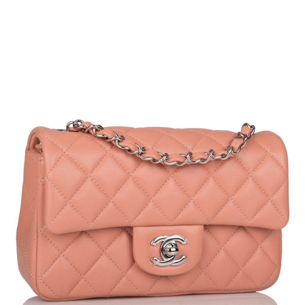 Chanel Mini Rectangular Flap Bag Rose Lambskin Silver Hardware - Image 2