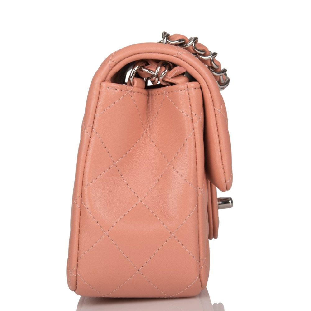 Chanel Mini Rectangular Flap Bag Rose Lambskin Silver Hardware - Image 3
