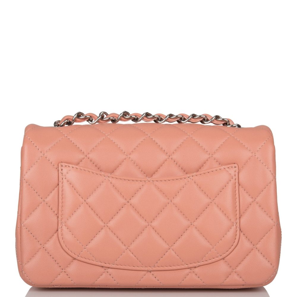 Chanel Mini Rectangular Flap Bag Rose Lambskin Silver Hardware - Image 4