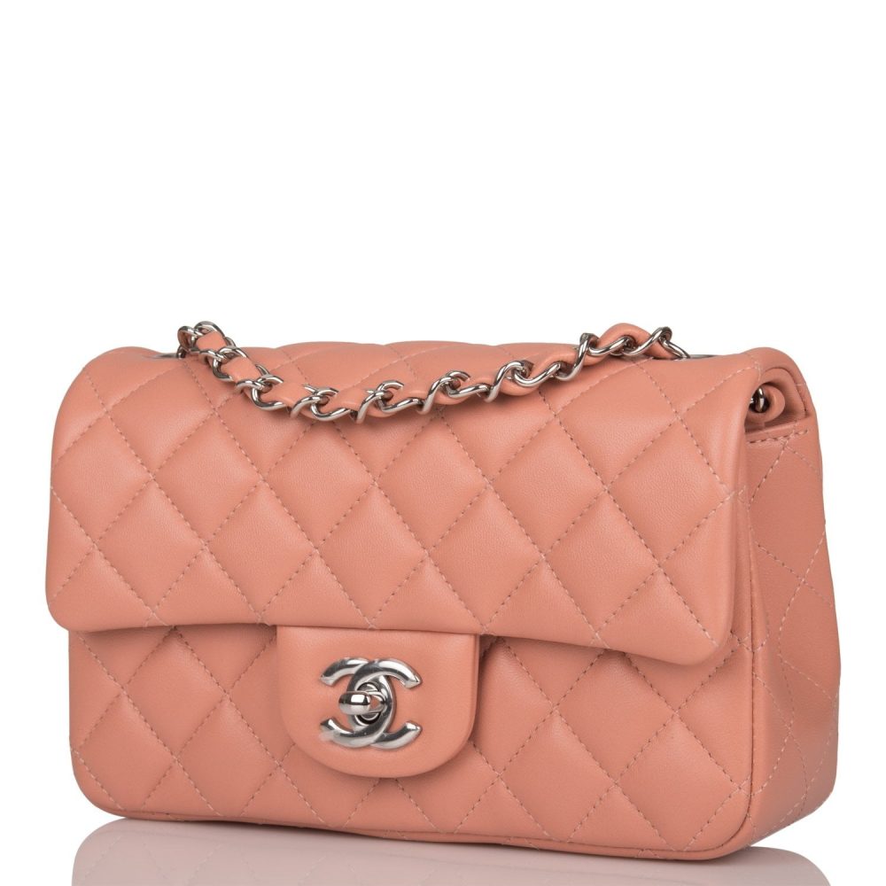 Chanel Mini Rectangular Flap Bag Rose Lambskin Silver Hardware - Image 5