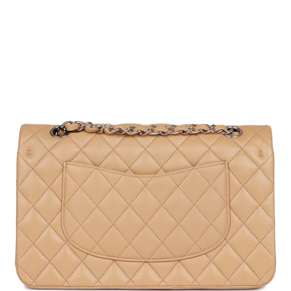 Chanel Medium Classic Double Flap Bag Beige Lambskin Silver Hardware - Image 4