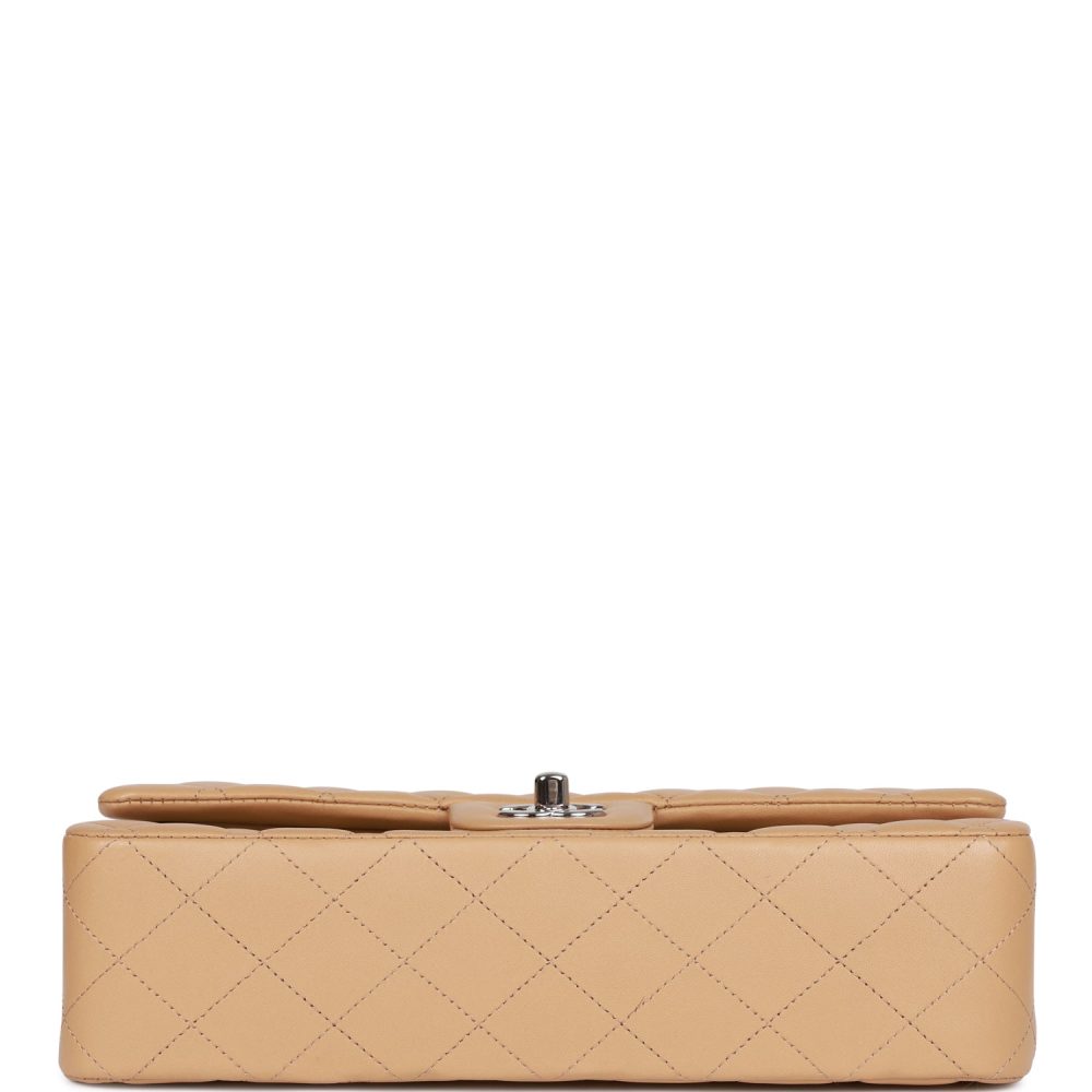 Chanel Medium Classic Double Flap Bag Beige Lambskin Silver Hardware - Image 6