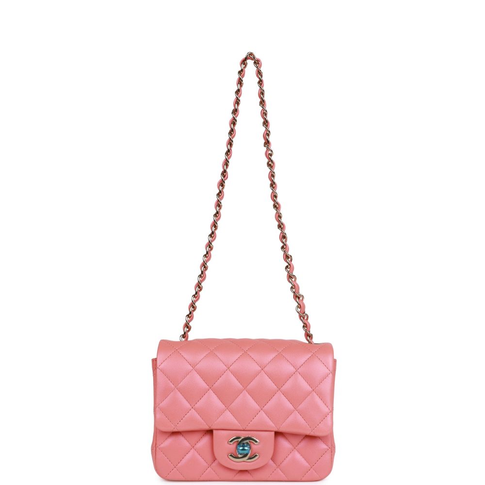 Chanel Mini Square Flap Bag Pink Lambskin Light Gold Hardware - Image 7