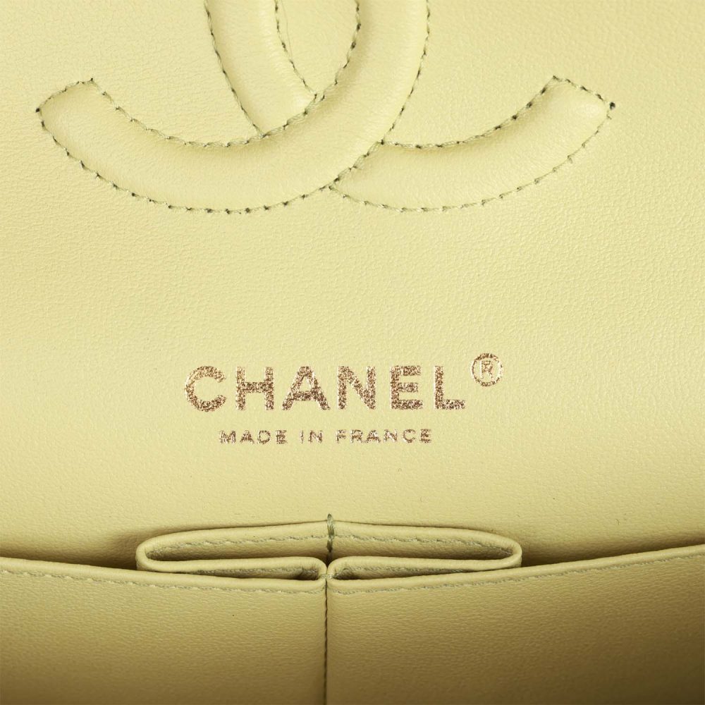 Chanel Medium Classic Double Flap Bag Light Green Lambskin Light Gold Hardware - Image 8