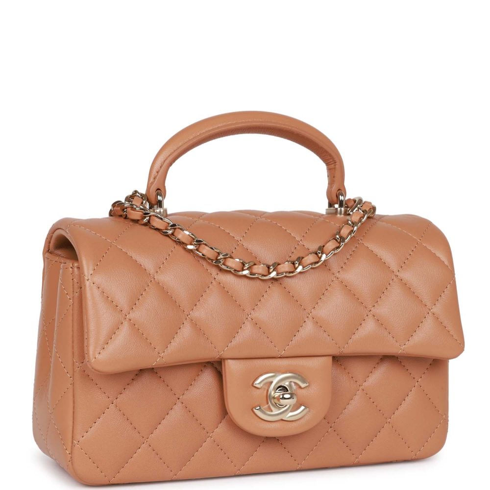 Chanel Mini Rectangular Flap with Top Handle Caramel Lambskin Light Gold Hardware - Image 2