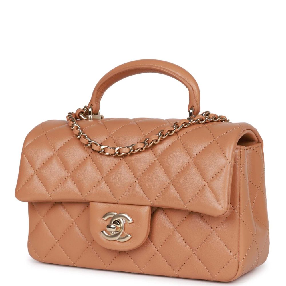 Chanel Mini Rectangular Flap with Top Handle Caramel Lambskin Light Gold Hardware - Image 5