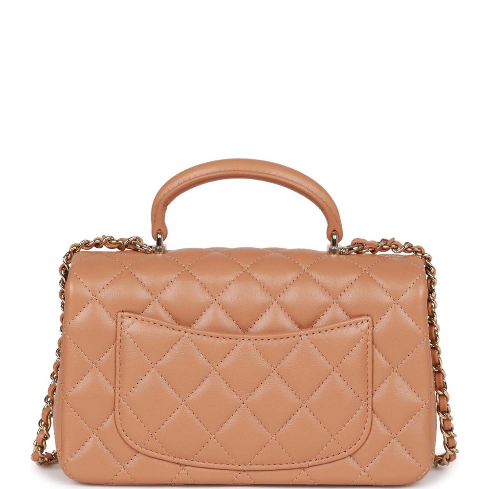 Chanel Mini Rectangular Flap with Top Handle Caramel Lambskin Light Gold Hardware - Image 4