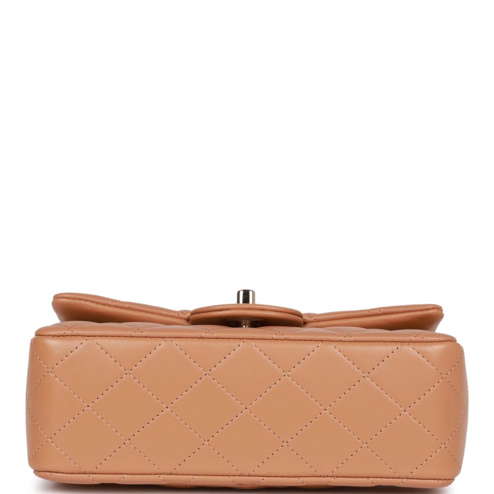 Chanel Mini Rectangular Flap with Top Handle Caramel Lambskin Light Gold Hardware - Image 6