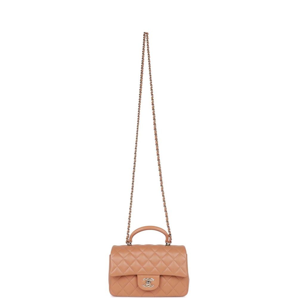 Chanel Mini Rectangular Flap with Top Handle Caramel Lambskin Light Gold Hardware - Image 7