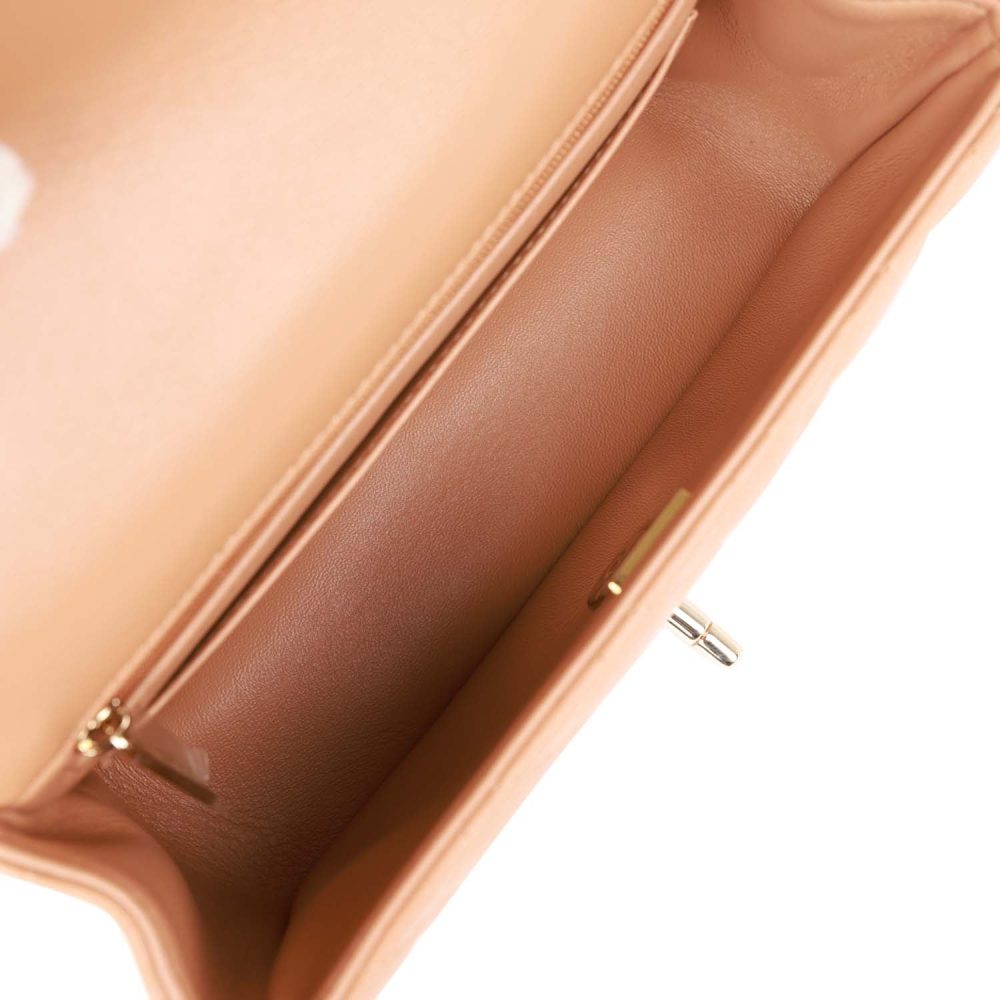 Chanel Mini Rectangular Flap with Top Handle Caramel Lambskin Light Gold Hardware - Image 8