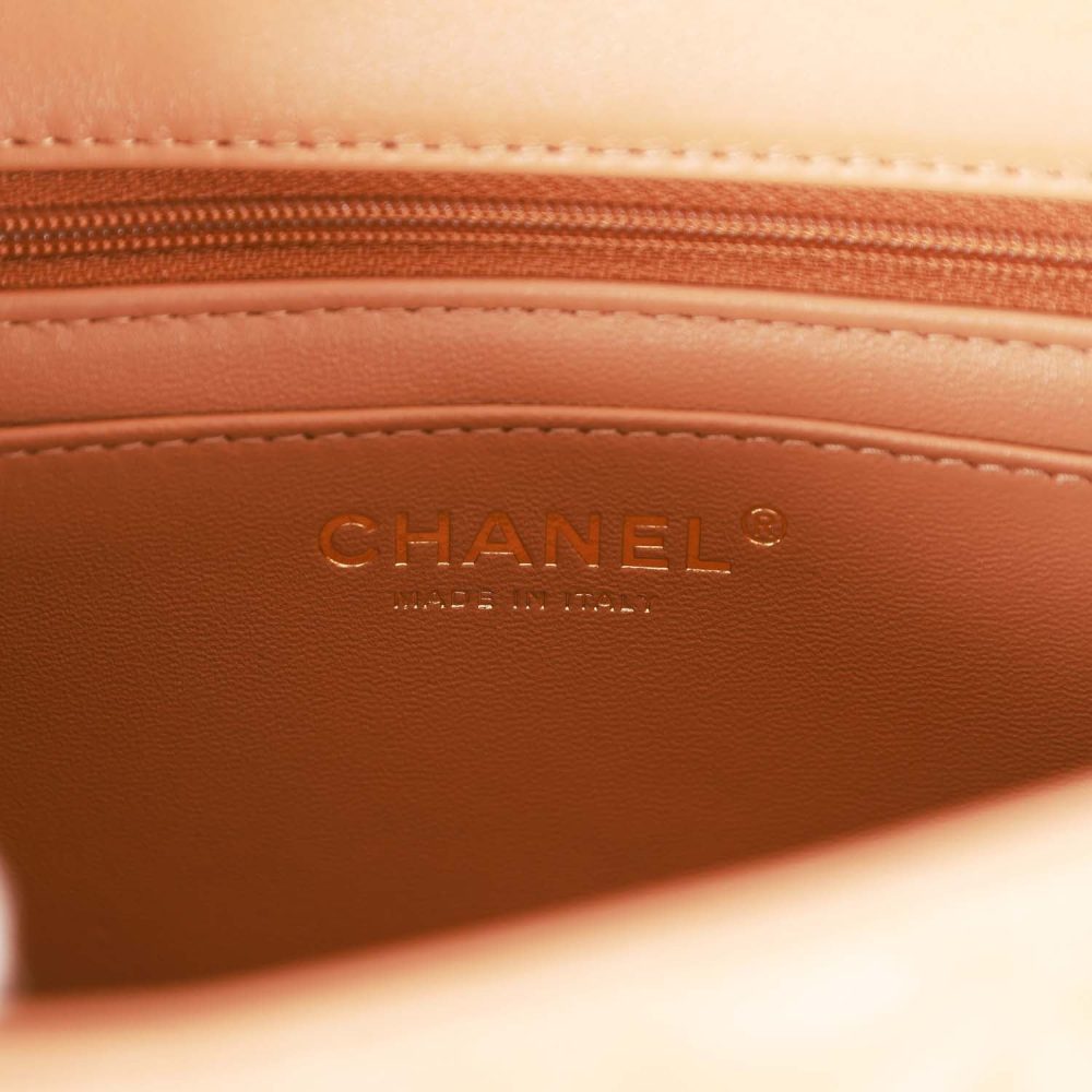 Chanel Mini Rectangular Flap with Top Handle Caramel Lambskin Light Gold Hardware - Image 9