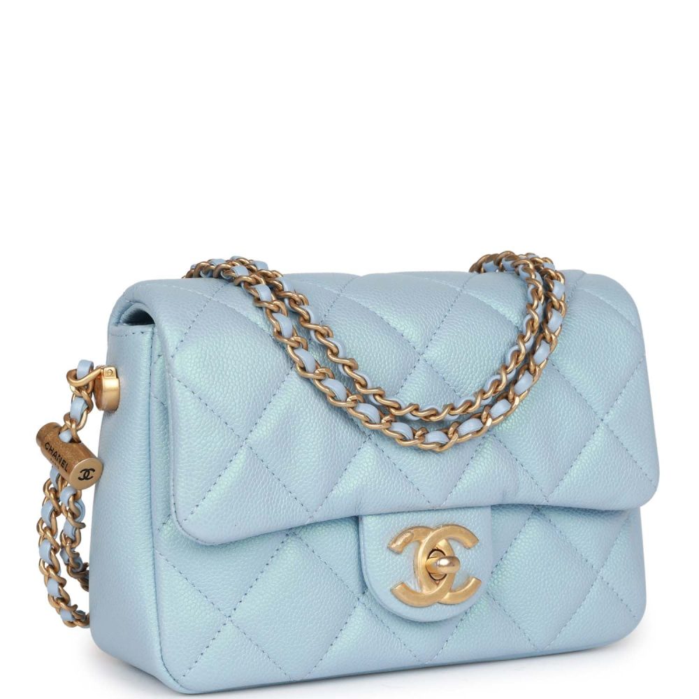 Chanel My Perfect Mini Flap Bag Blue Iridescent Caviar Antique Gold Hardware - Image 2