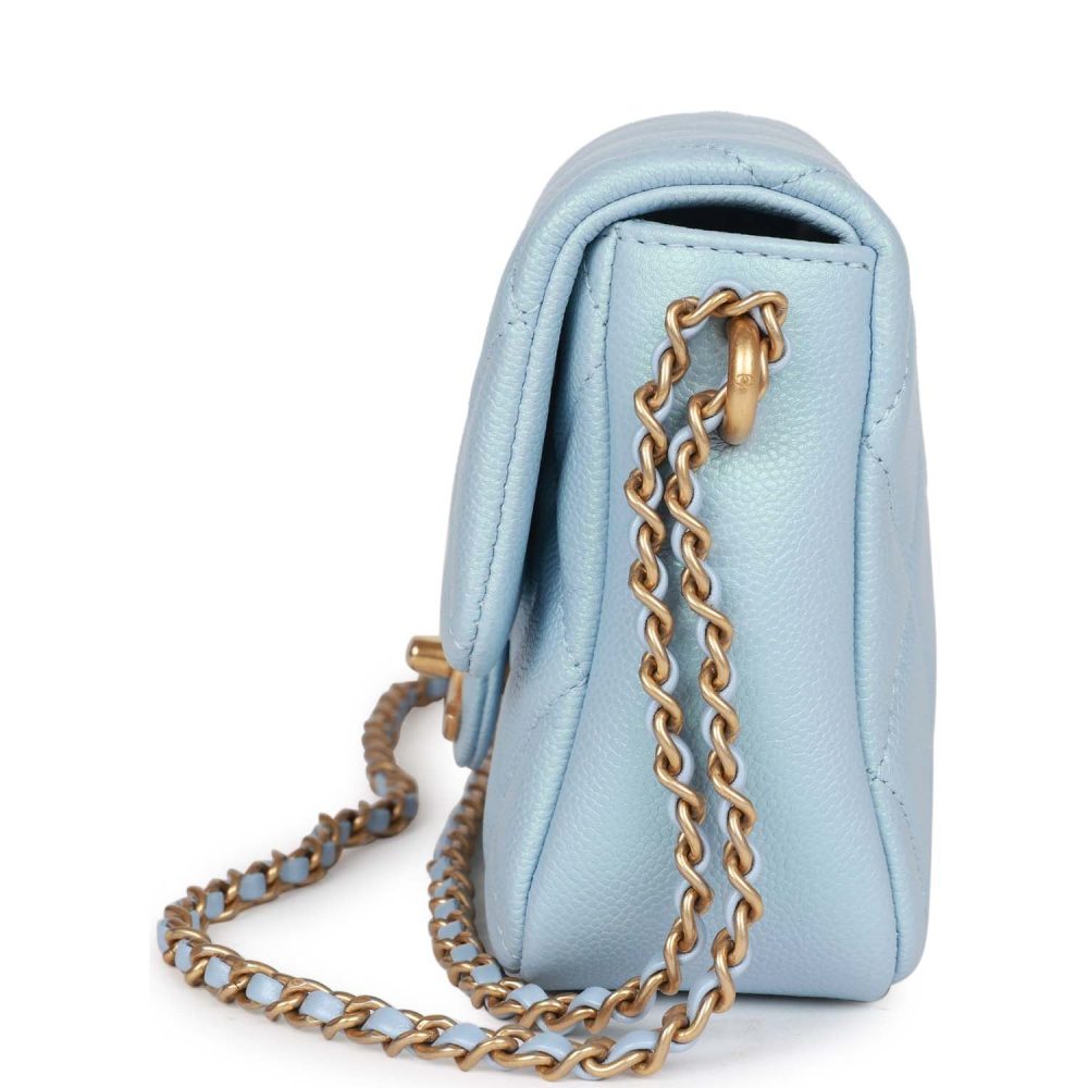 Chanel My Perfect Mini Flap Bag Blue Iridescent Caviar Antique Gold Hardware - Image 6