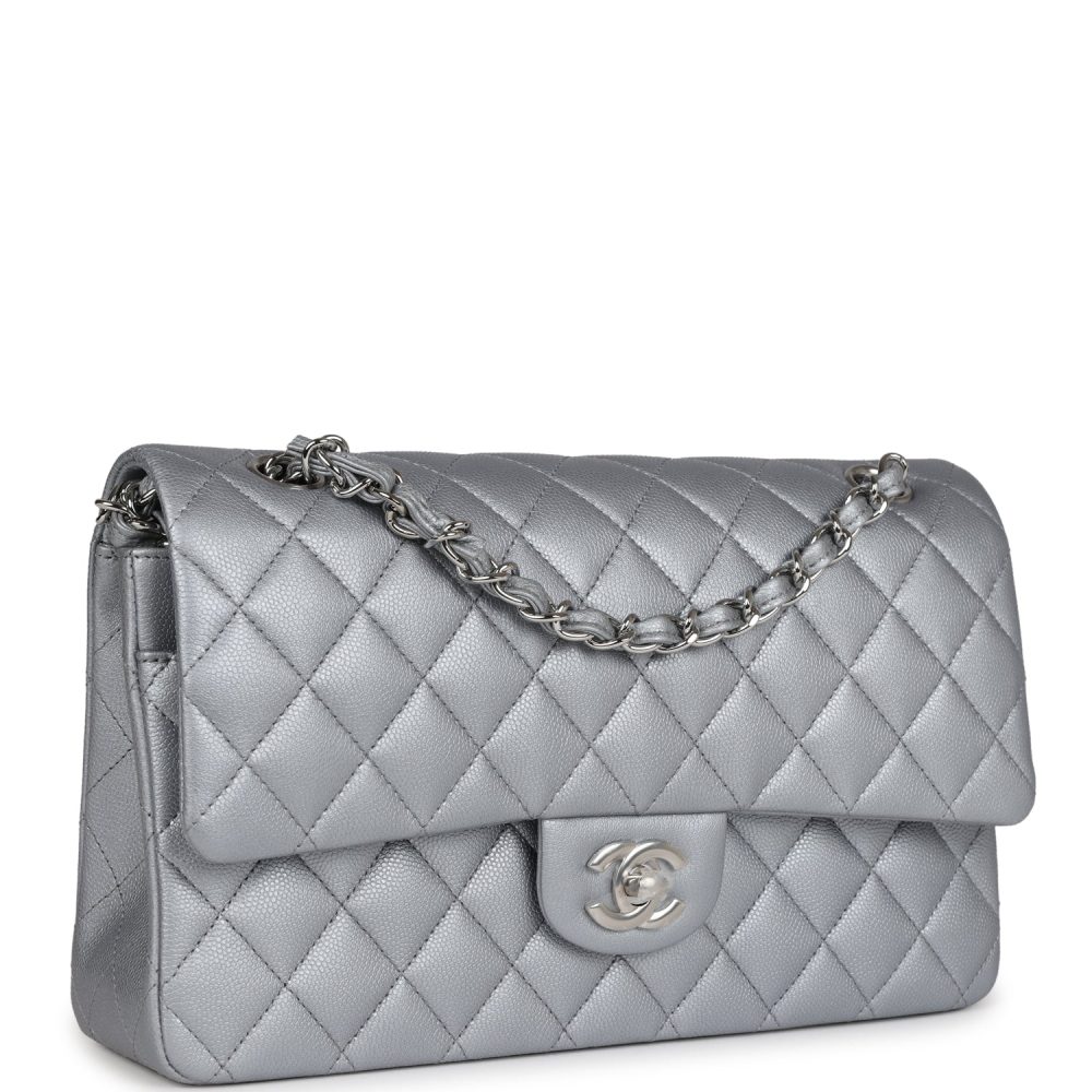 Chanel Medium Classic Double Flap Silver Caviar Silver Hardware - Image 2
