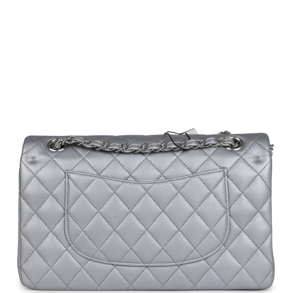 Chanel Medium Classic Double Flap Silver Caviar Silver Hardware - Image 4