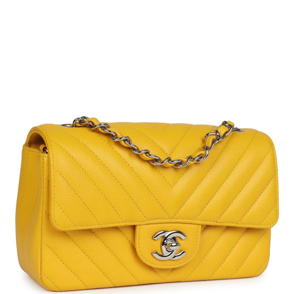 Pre-owned Chanel Mini Rectangular Flap Yellow Chevron Caviar Silver Hardware - Image 2