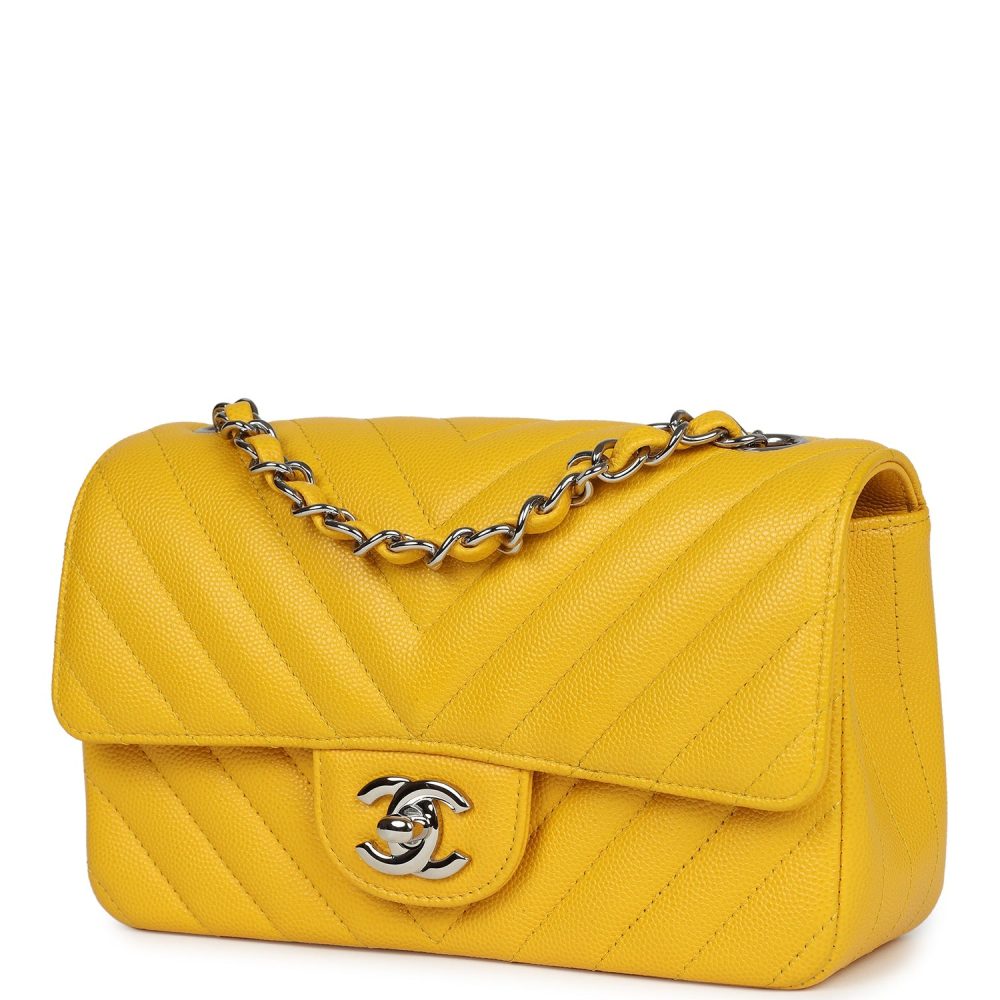 Pre-owned Chanel Mini Rectangular Flap Yellow Chevron Caviar Silver Hardware - Image 3