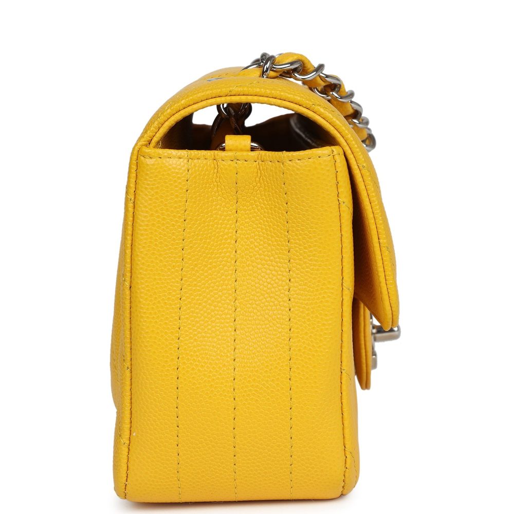 Pre-owned Chanel Mini Rectangular Flap Yellow Chevron Caviar Silver Hardware - Image 4