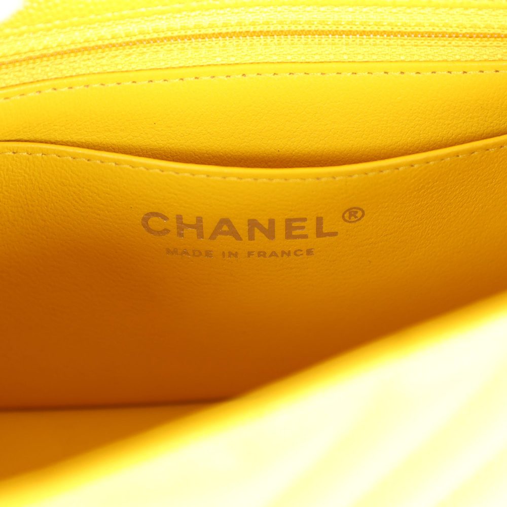 Pre-owned Chanel Mini Rectangular Flap Yellow Chevron Caviar Silver Hardware - Image 9
