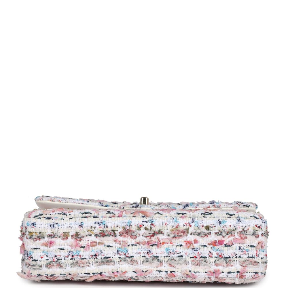 Pre-owned Chanel Medium Classic Double Flap White Multicolored Tweed Light Gold Hardware - Image 6