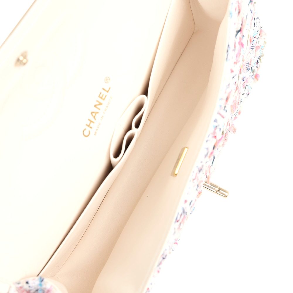Pre-owned Chanel Medium Classic Double Flap White Multicolored Tweed Light Gold Hardware - Image 9