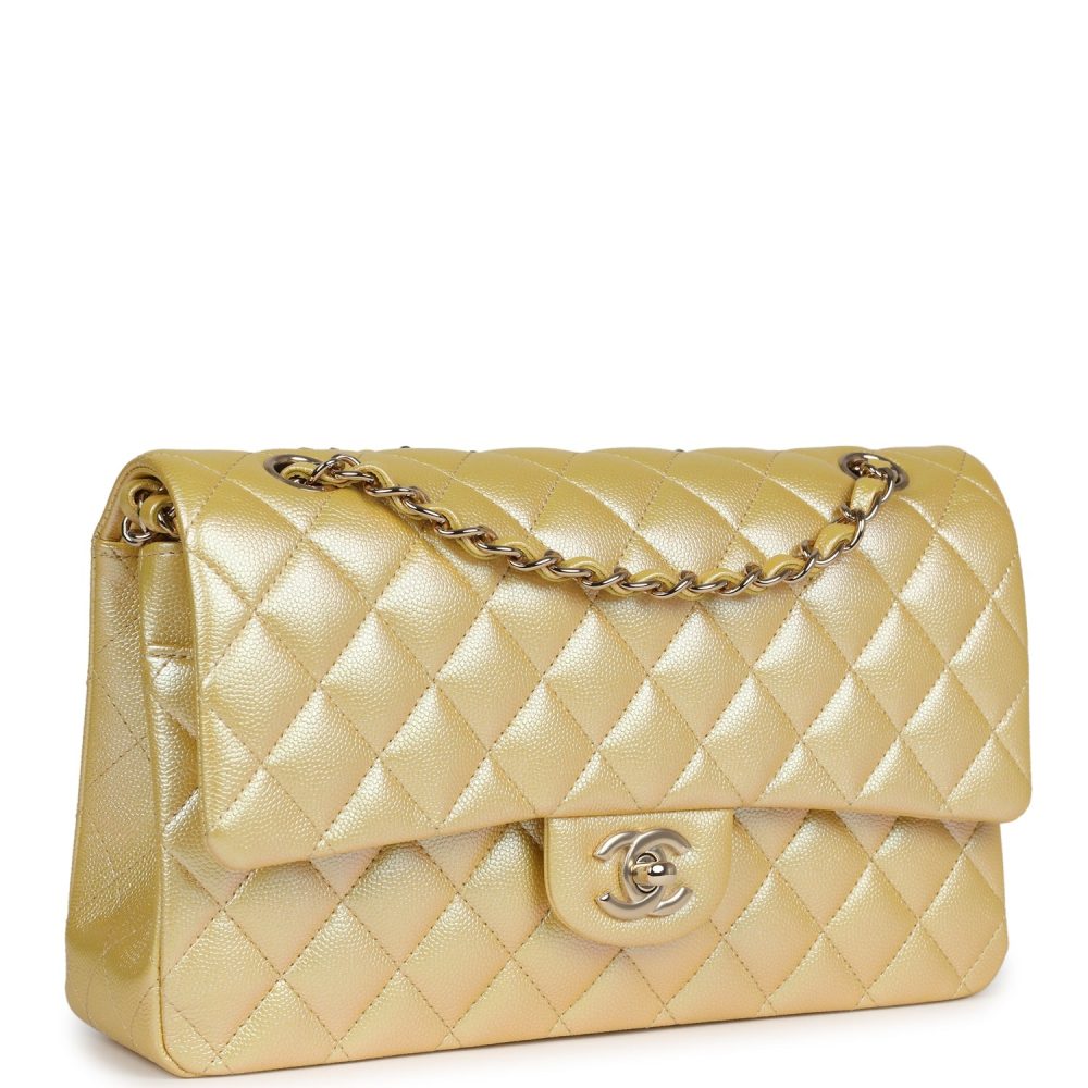 Chanel Medium Classic Double Flap Bag Yellow Iridescent Caviar Light Gold Hardware - Image 2
