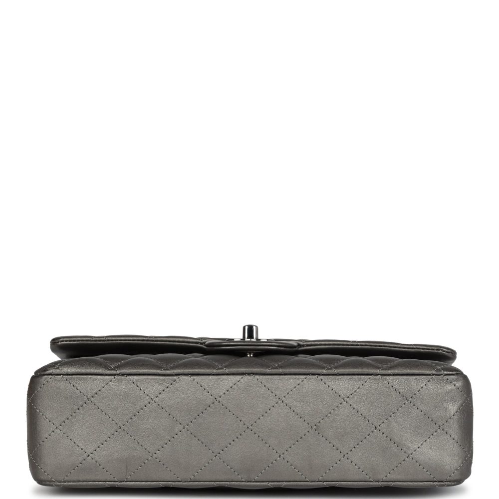 Pre-owned Chanel Medium Classic Double Flap Bag Metallic Grey Lambskin Silver Hardware - Image 6
