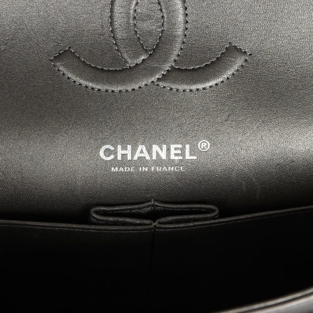 Pre-owned Chanel Medium Classic Double Flap Bag Metallic Grey Lambskin Silver Hardware - Image 8