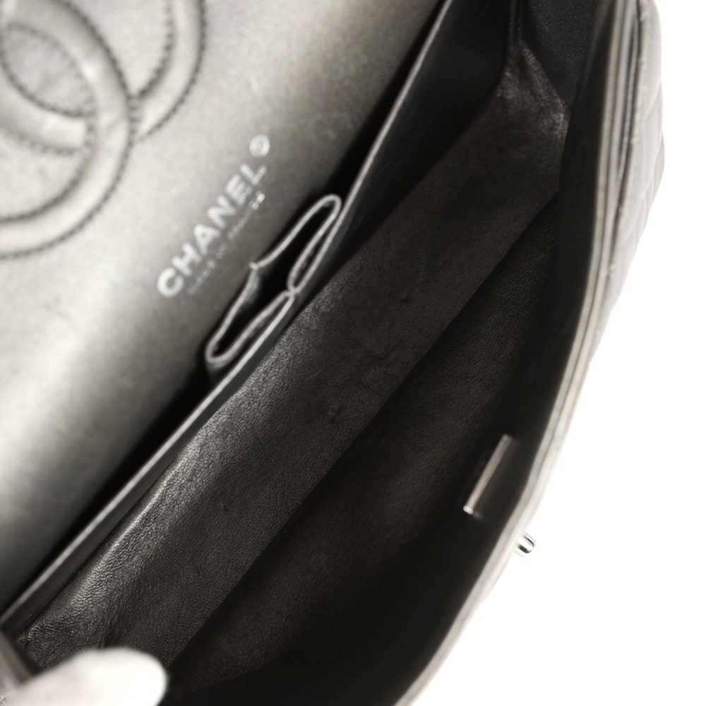 Pre-owned Chanel Medium Classic Double Flap Bag Metallic Grey Lambskin Silver Hardware - Image 9