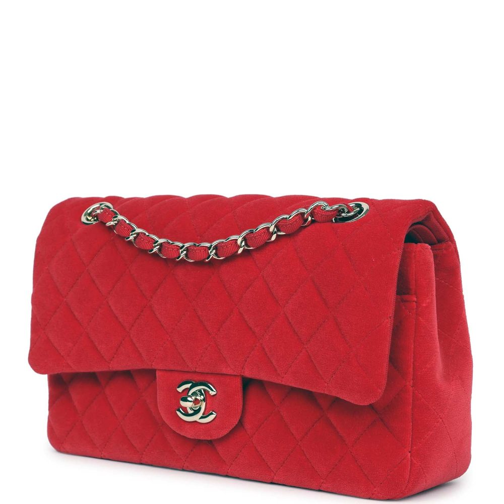 Chanel Medium Classic Double Flap Bag Red Velvet Light Gold Hardware - Image 5