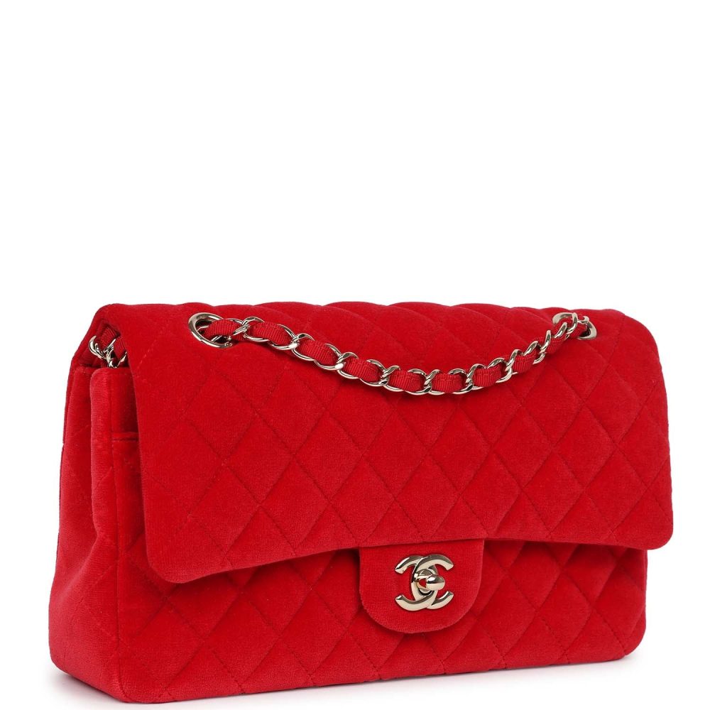 Chanel Medium Classic Double Flap Bag Red Velvet Light Gold Hardware - Image 2