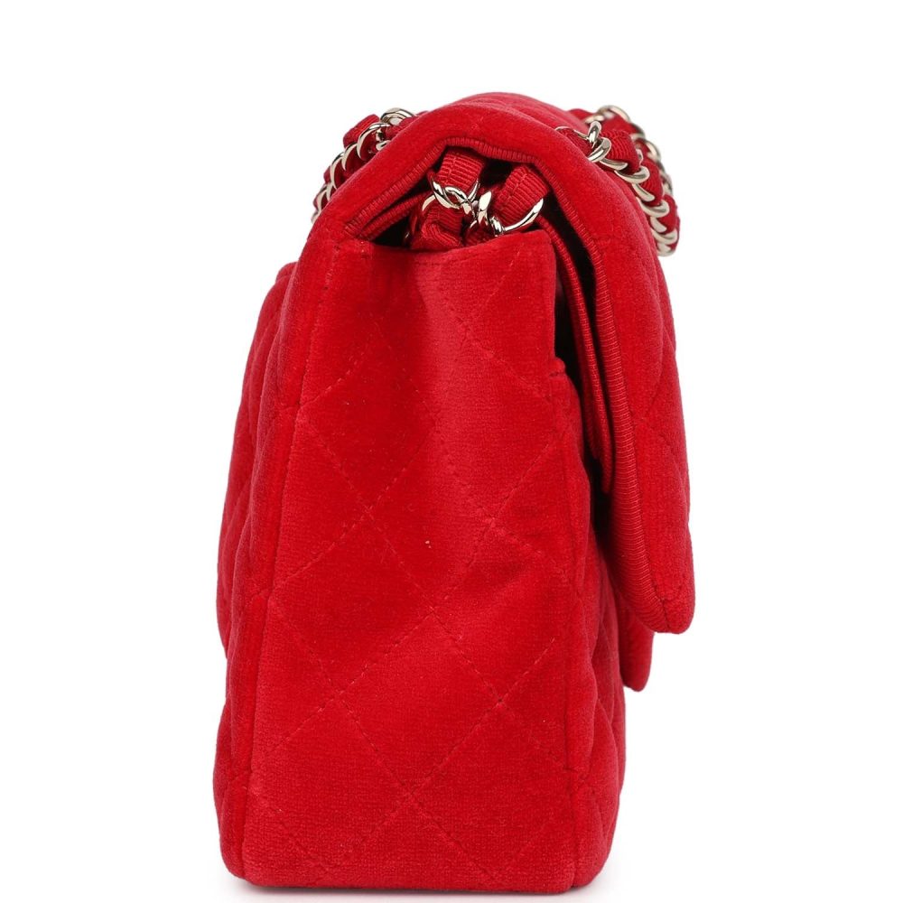 Chanel Medium Classic Double Flap Bag Red Velvet Light Gold Hardware - Image 3