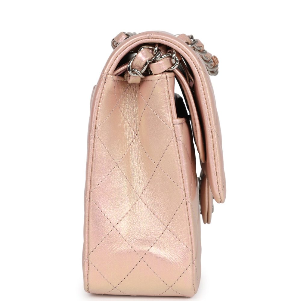 Chanel Medium Classic Double Flap Bag Pink Iridescent Lambskin Silver Hardware - Image 3