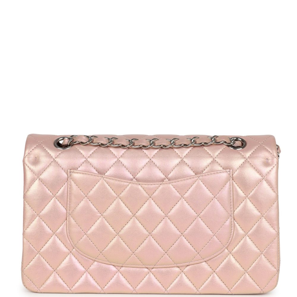 Chanel Medium Classic Double Flap Bag Pink Iridescent Lambskin Silver Hardware - Image 4