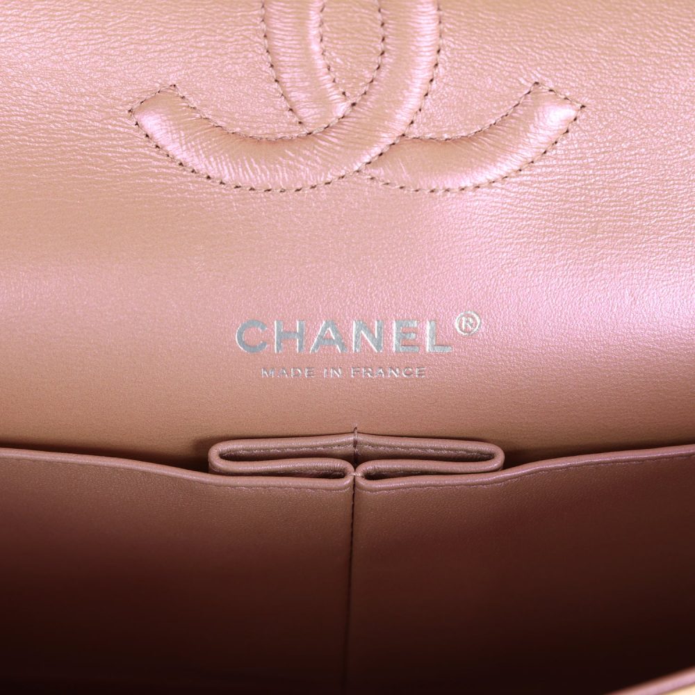 Chanel Medium Classic Double Flap Bag Pink Iridescent Lambskin Silver Hardware - Image 8
