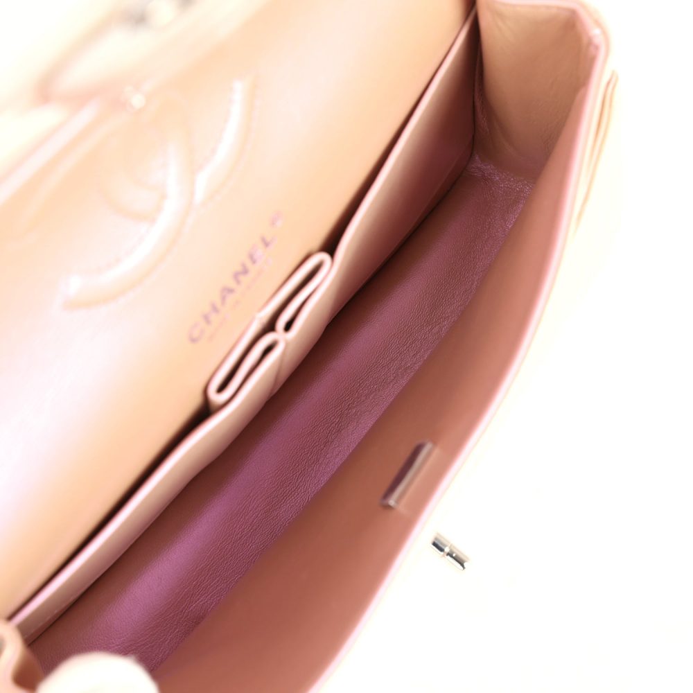 Chanel Medium Classic Double Flap Bag Pink Iridescent Lambskin Silver Hardware - Image 9