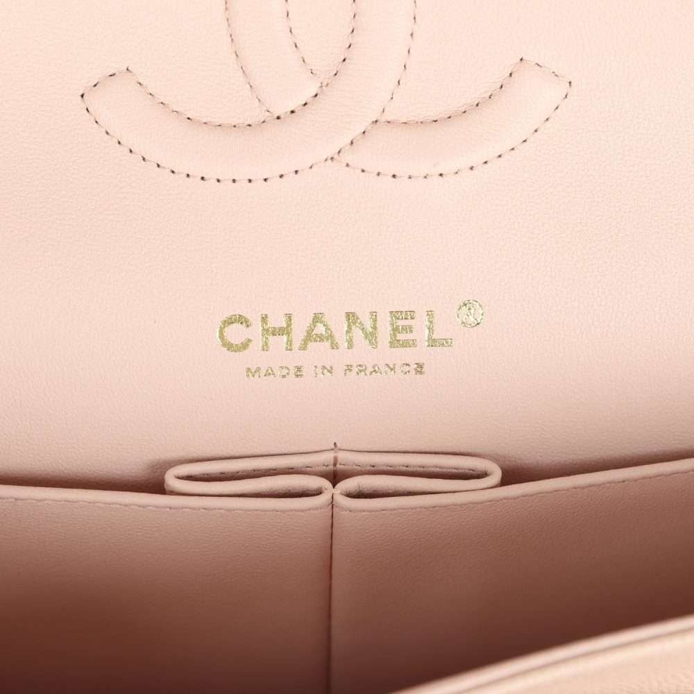 Chanel Medium Classic Double Flap Light Beige Caviar Light Gold Hardware - Image 8