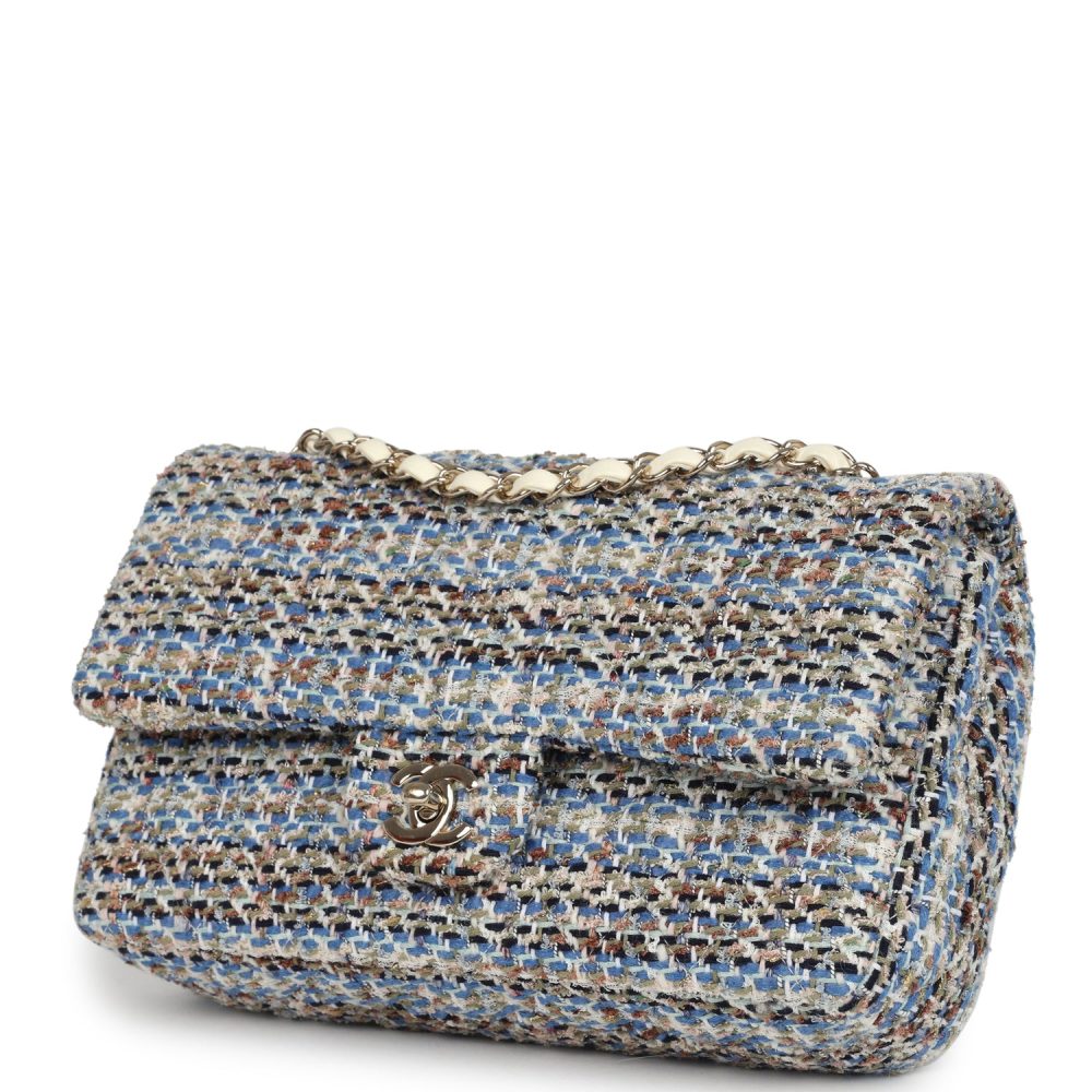 Chanel Medium Classic Double Flap Bag Multicolor Tweed Light Gold Hardware - Image 5