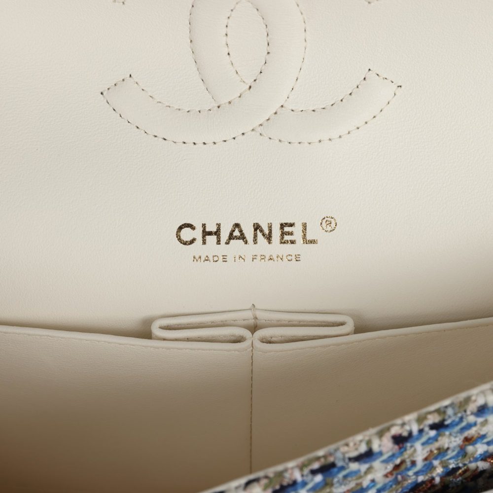 Chanel Medium Classic Double Flap Bag Multicolor Tweed Light Gold Hardware - Image 8