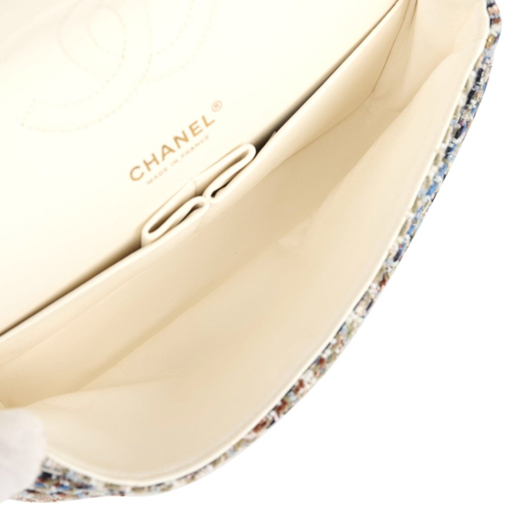 Chanel Medium Classic Double Flap Bag Multicolor Tweed Light Gold Hardware - Image 9