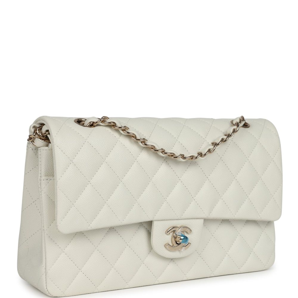 Chanel Medium Classic Double Flap White Caviar Light Gold Hardware - Image 2