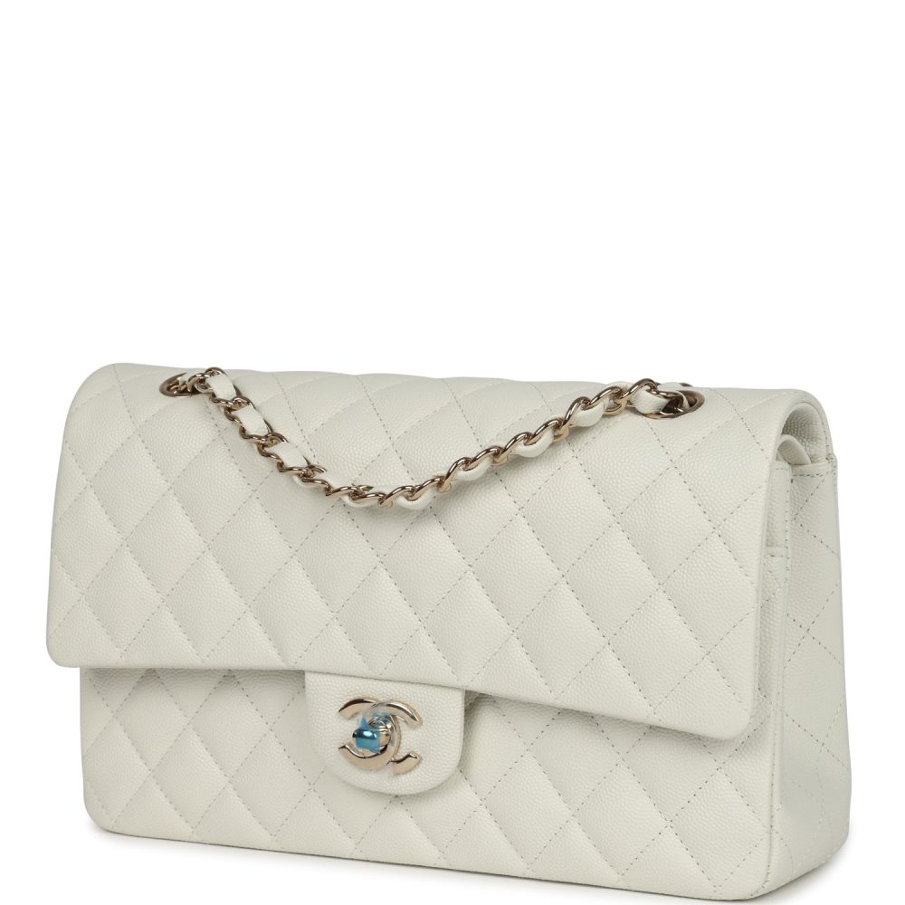 Chanel Medium Classic Double Flap White Caviar Light Gold Hardware - Image 5